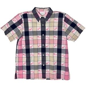 Vintage Strawberries Check Plaid Short Sleeve Button Up Shirt Cotton Cottage 10